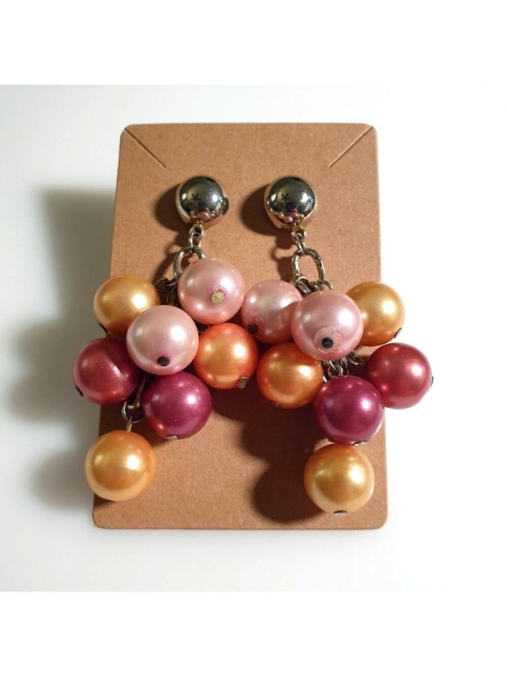 Vintage Colorful Cluster Earrings Bead Dangle Drop Pink Orange Retro PEELING